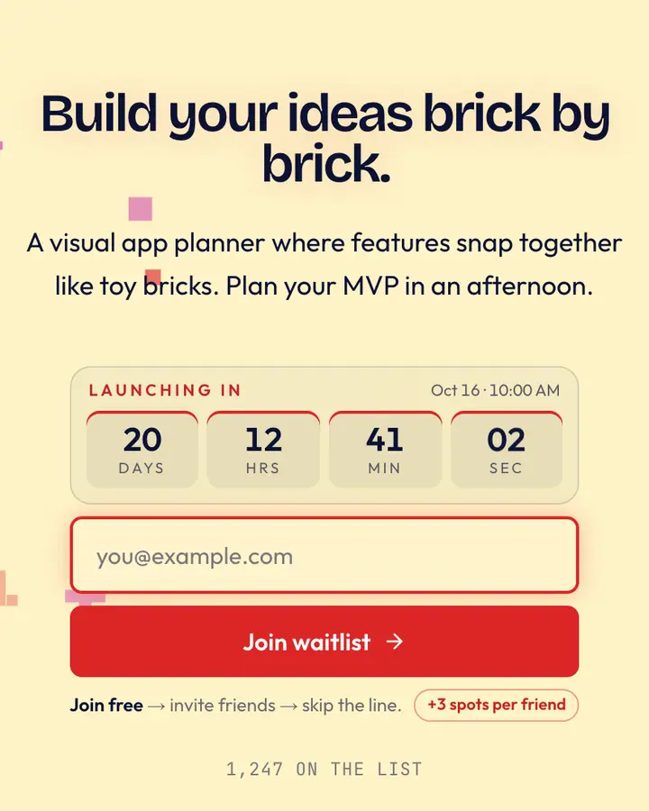 Snap Bricks — Playful & Pastel waitlist page template, cream background