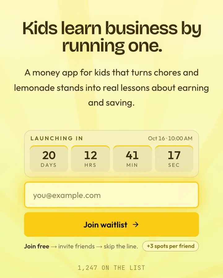 Lemonade Stand — Playful & Pastel waitlist page template, cream background