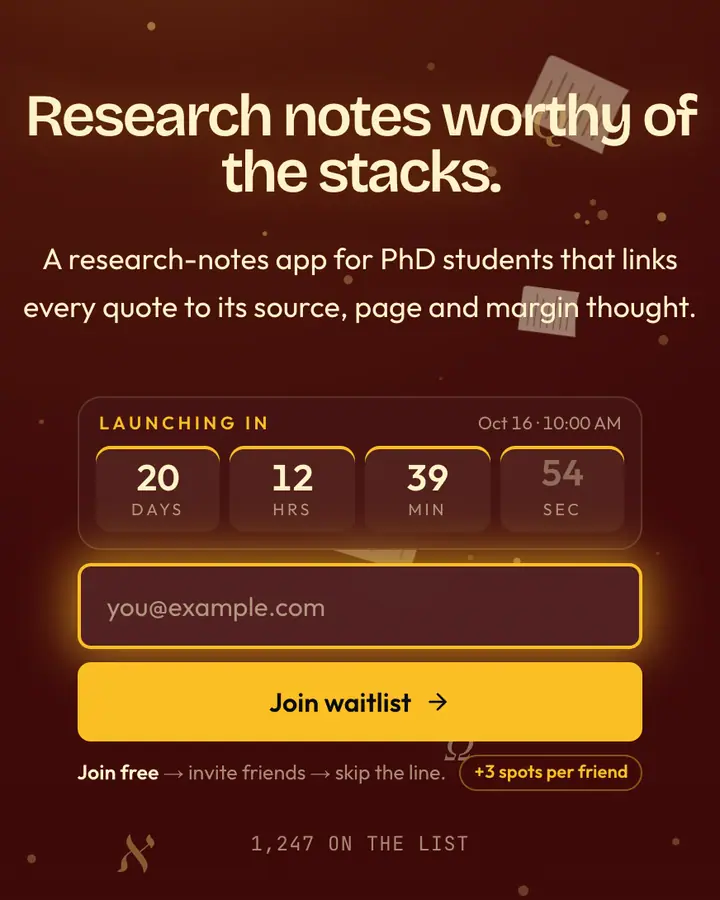 Library Burgundy — Dark Academia waitlist page template, deep red background