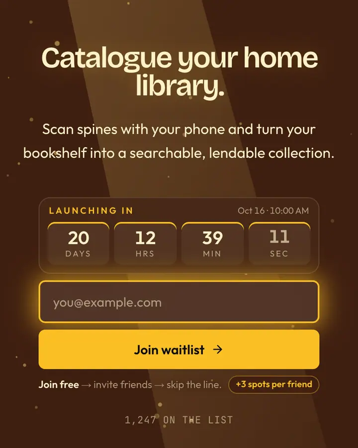 Library Ladder — Dark Academia waitlist page template, brown background