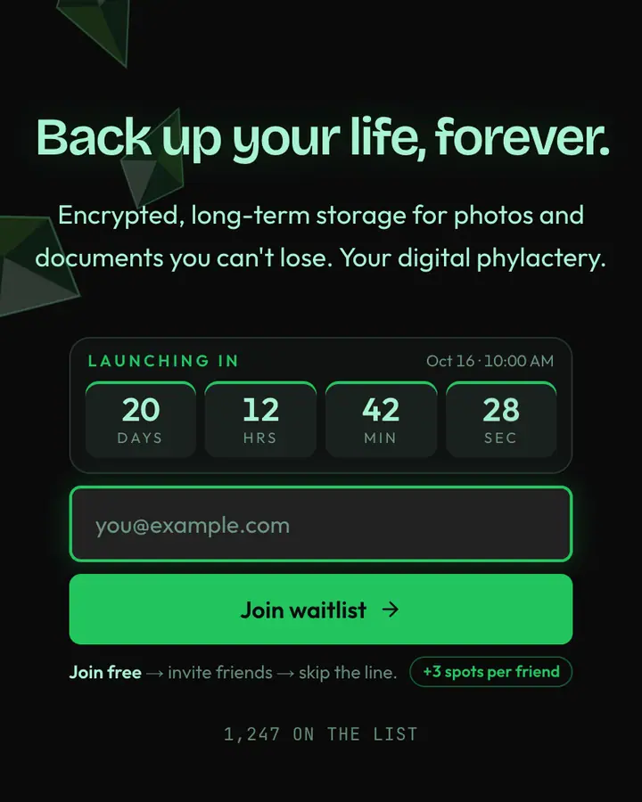 Lich Phylactery — Fantasy waitlist page template, near-black background