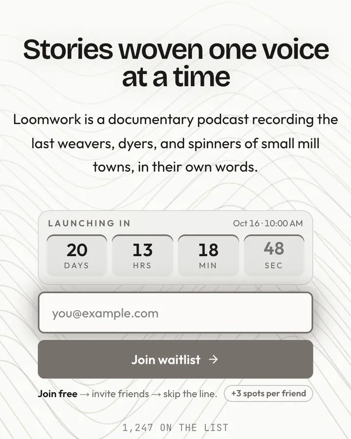 Linen White — Minimal waitlist page template, white background