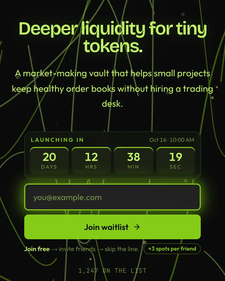 Liquidity Lime — Crypto & Web3 waitlist page template, near-black background