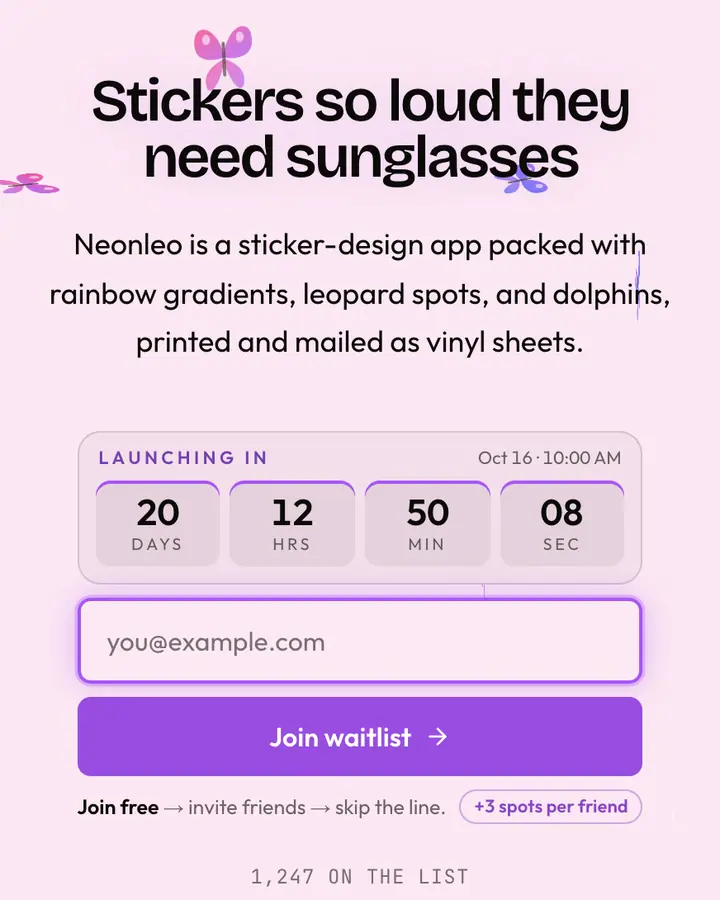 Rainbow Leopard — Y2K waitlist page template, pale pink background