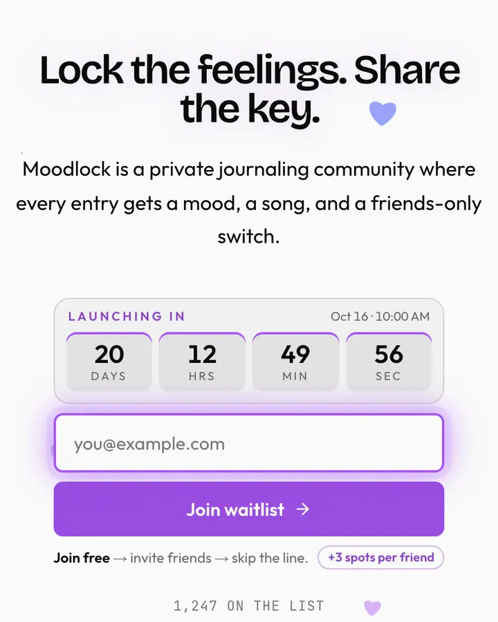 Journal Blog — Y2K waitlist page template, white background