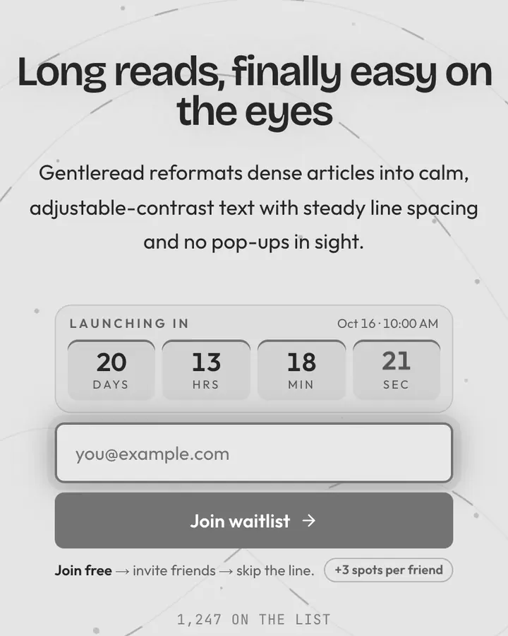 Low Contrast — Minimal waitlist page template, off-white background