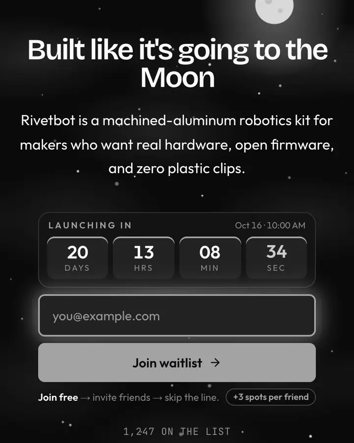 Lunar Module — Cyberpunk & Sci-Fi waitlist page template, near-black background