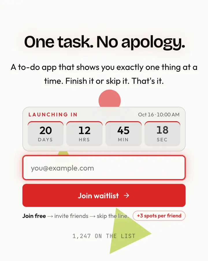 Malevich Red — Editorial & Abstract waitlist page template, white background