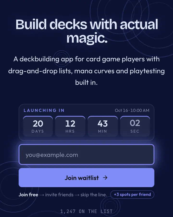 Mana Pool — Fantasy waitlist page template, deep blue background