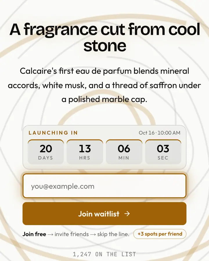 Marble Lounge — Luxury waitlist page template, white background