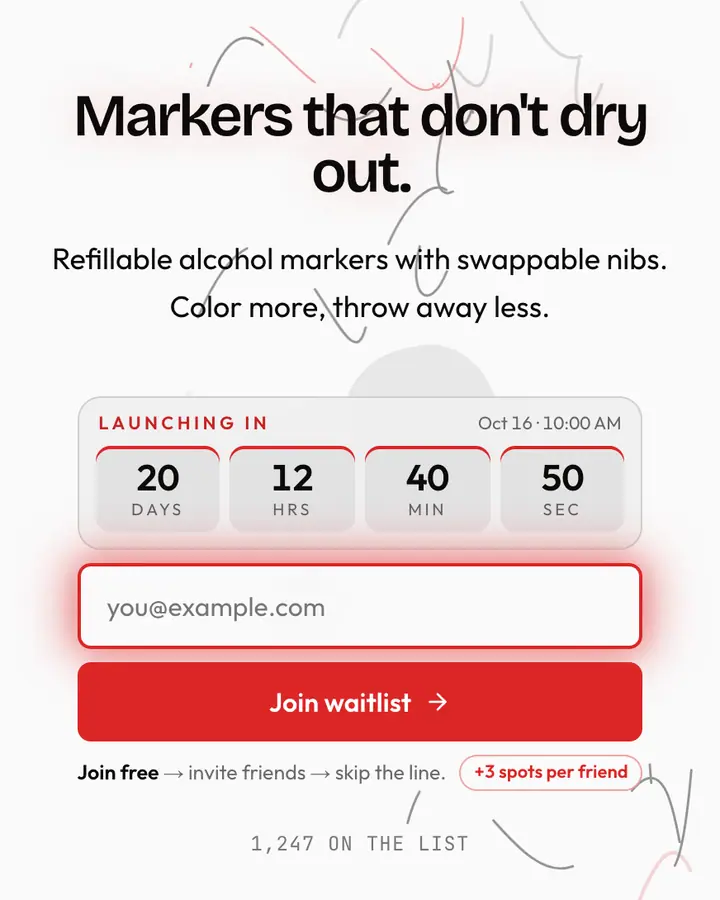 Marker Set — Playful & Pastel waitlist page template, white background