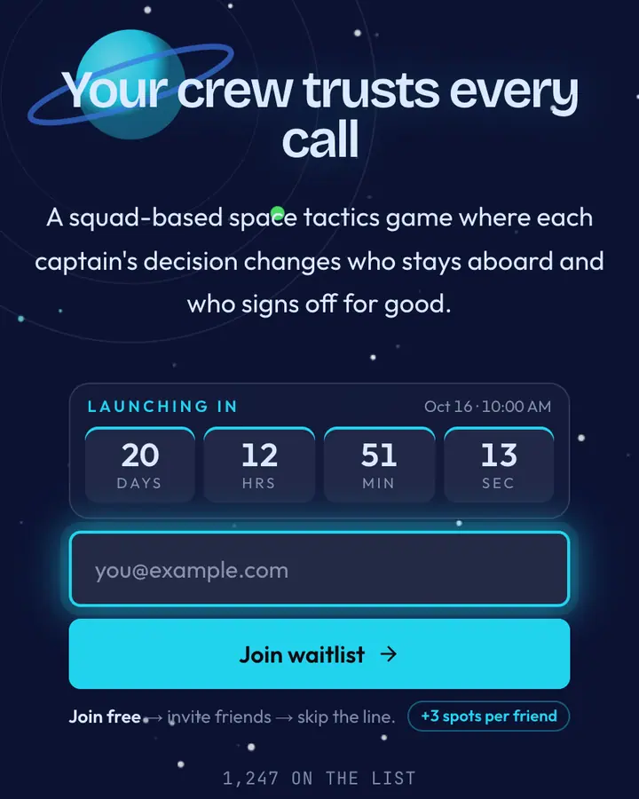 Star Commander — Retro & Pixel Art waitlist page template, deep blue background