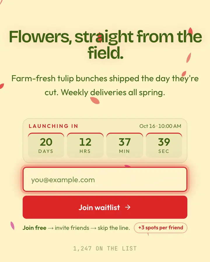 May Flower — Holiday & Seasonal waitlist page template, cream background