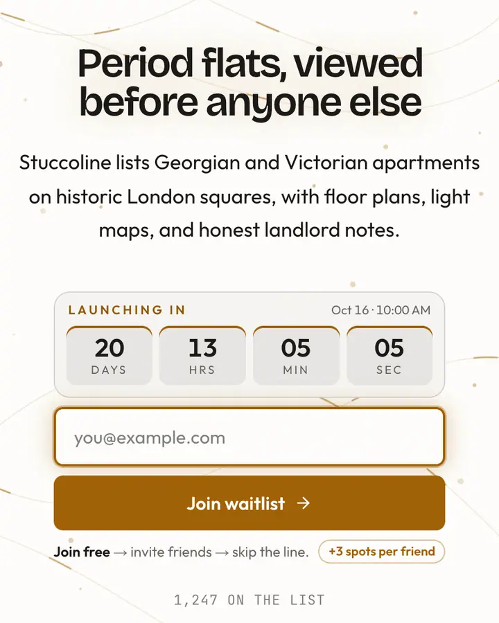 Mayfair Apartment — Luxury waitlist page template, amber-tinted white background
