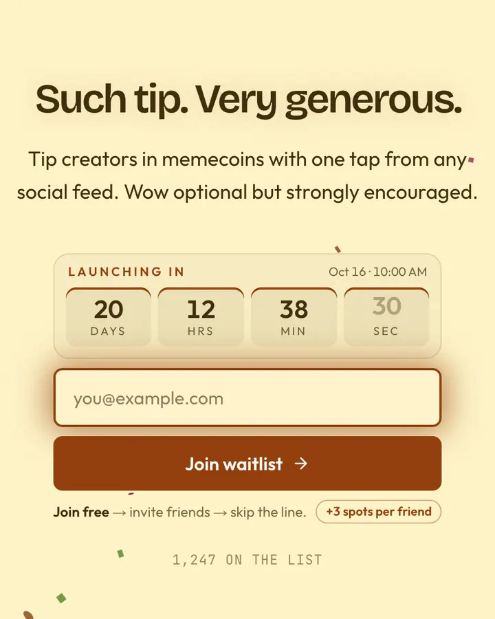 Shiba Meme Tan — Crypto & Web3 waitlist page template, cream background