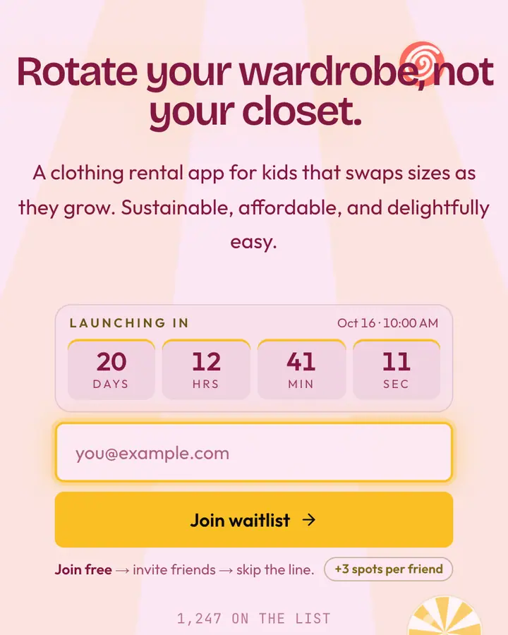 Merry Go Round — Playful & Pastel waitlist page template, pale pink background
