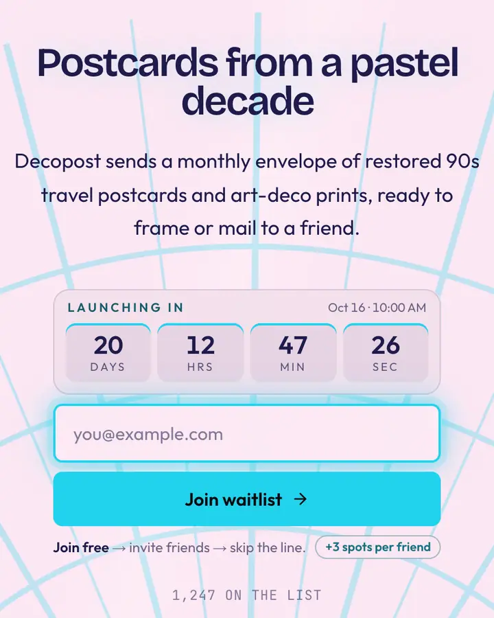 Miami 92 — Vaporwave waitlist page template, pale pink background