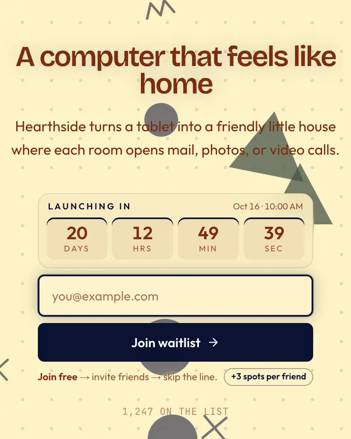Cartoon Desktop — Y2K waitlist page template, cream background