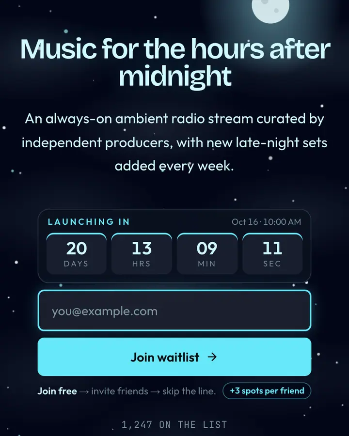 Midnight Pane — Glassmorphism waitlist page template, near-black blue background