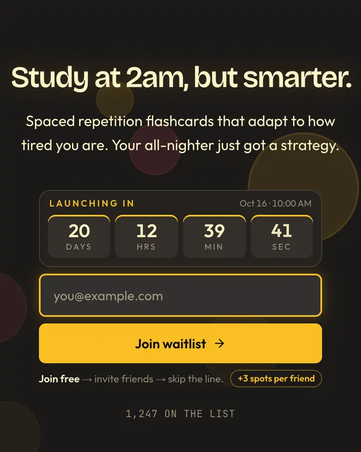 Midnight Study — Dark Academia waitlist page template, charcoal background
