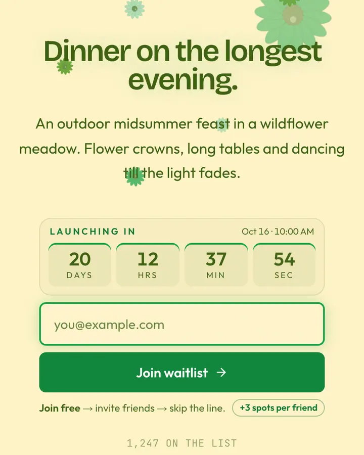 Midsummer Eve — Holiday & Seasonal waitlist page template, cream background