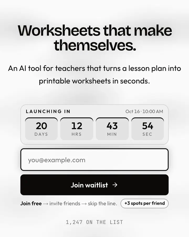 Mimeograph — Black & White waitlist page template, white background