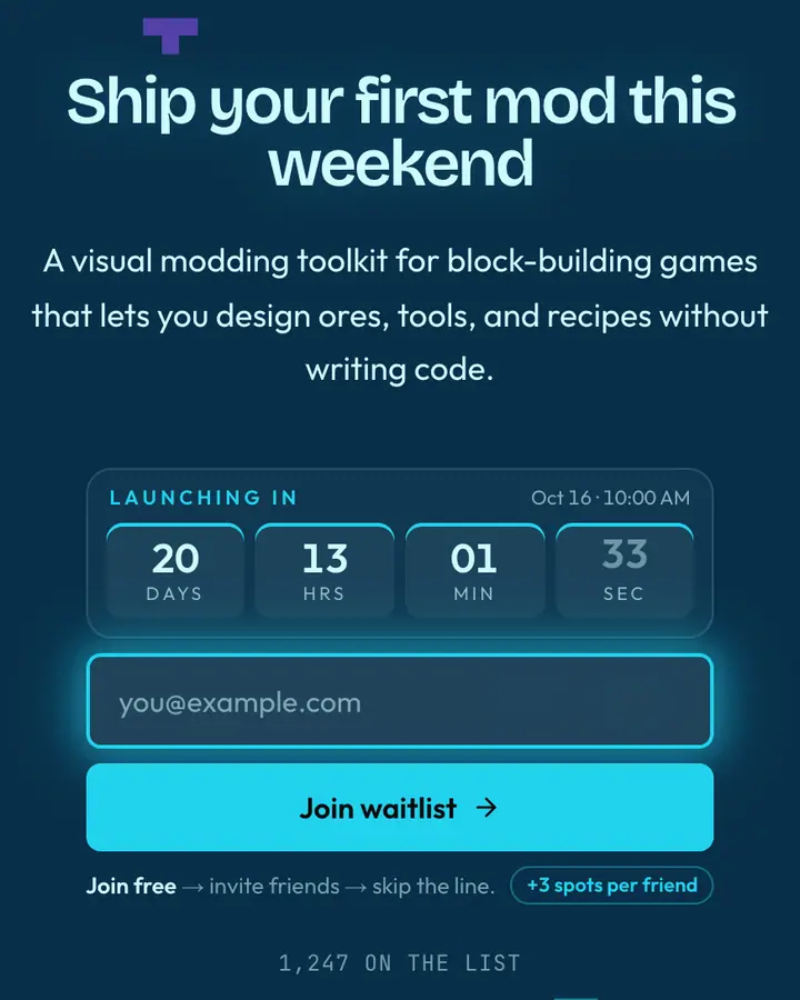 Voxel Diamond — Retro & Pixel Art waitlist page template, deep sky blue background
