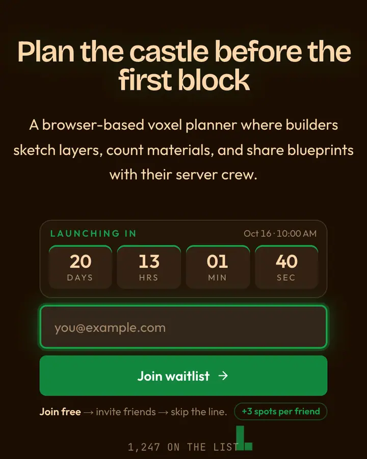 Voxel Dirt — Retro & Pixel Art waitlist page template, near-black vermilion background