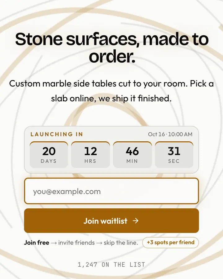 Minimal Marble — Editorial & Abstract waitlist page template, white background