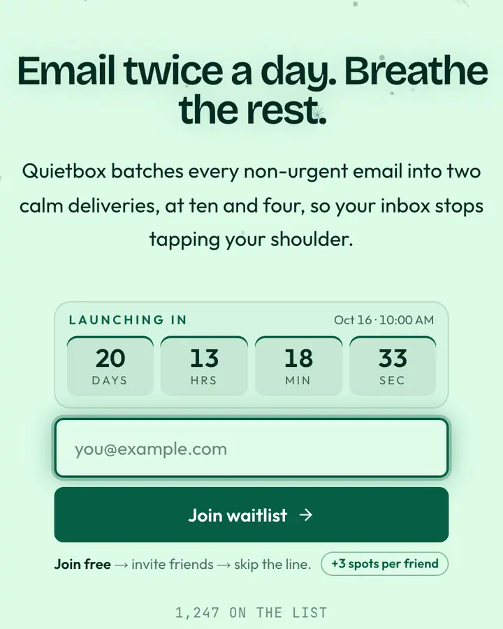 Mint Simple — Minimal waitlist page template, pale emerald background