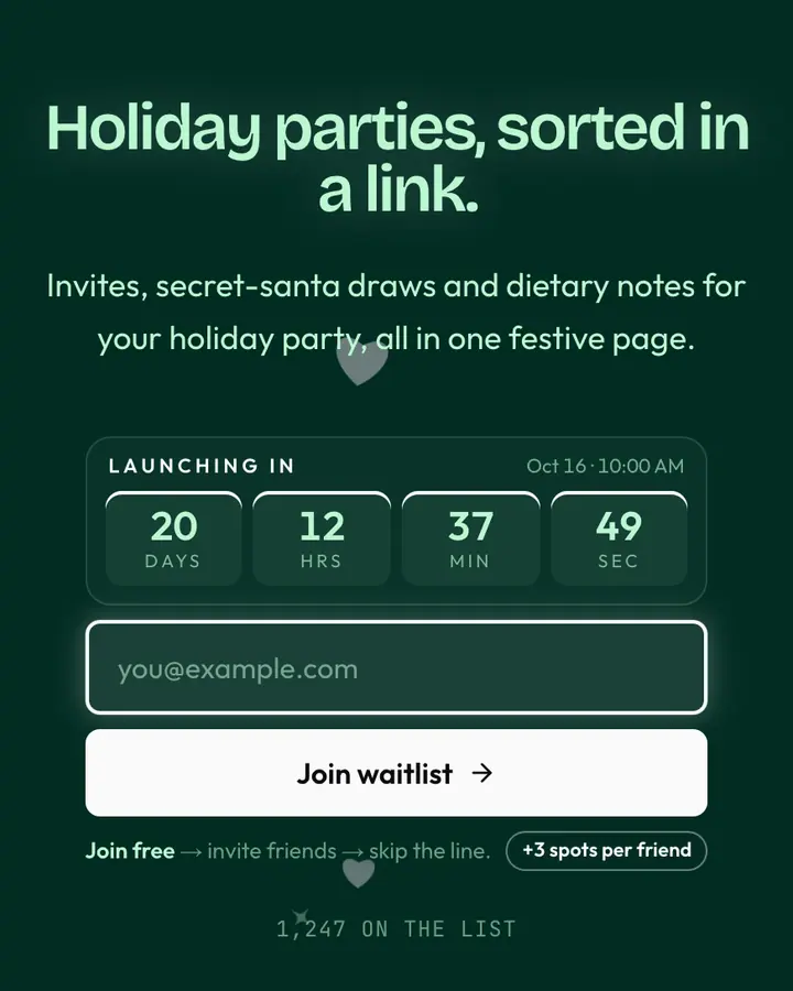 Mistletoe — Holiday & Seasonal waitlist page template, deep teal background
