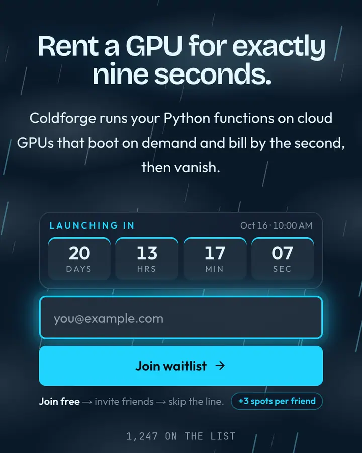 GPU Studio — Tech & SaaS waitlist page template, deep sky blue background
