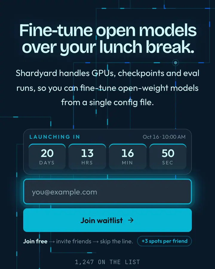 GPU Farm — Tech & SaaS waitlist page template, deep sky blue background