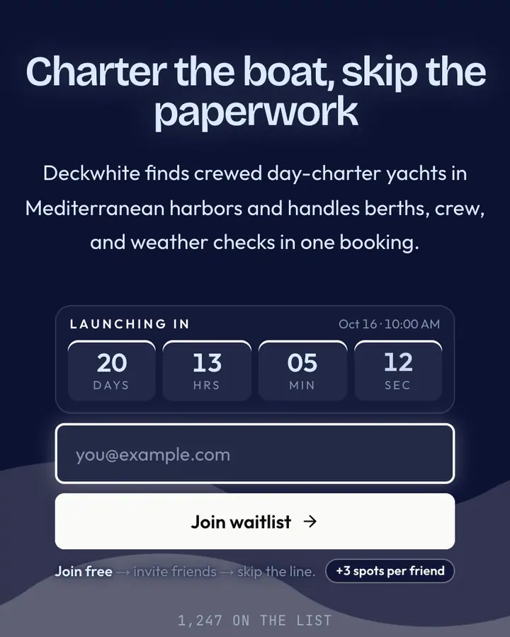 Monaco Yacht — Luxury waitlist page template, deep blue background