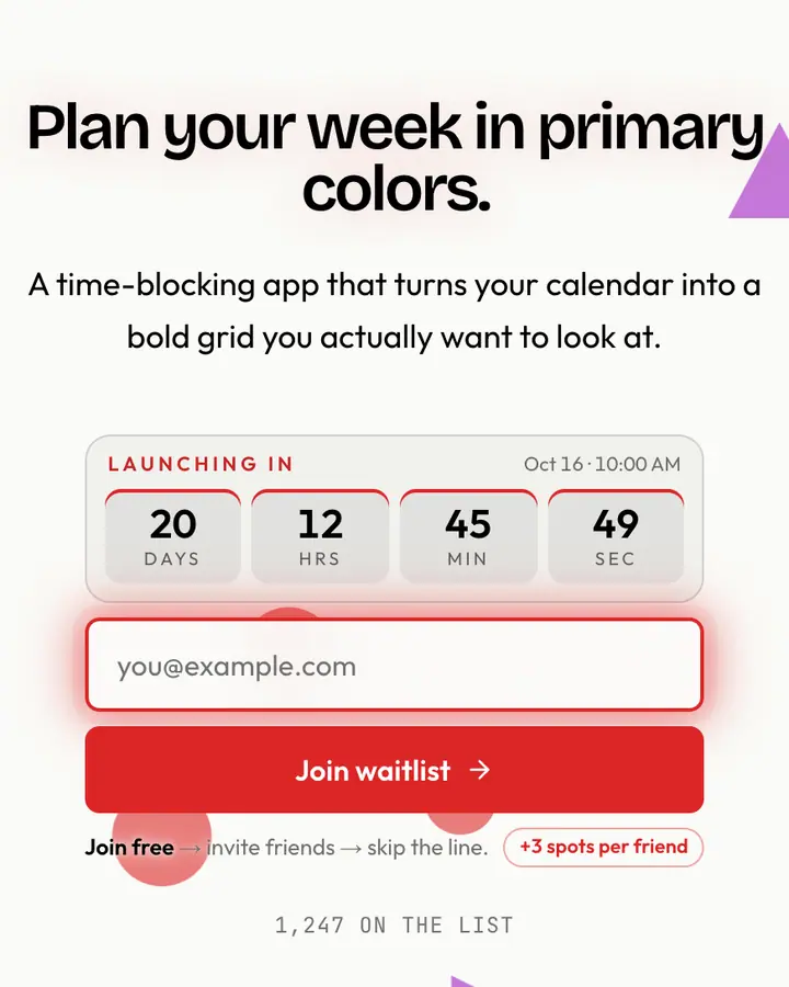 Mondrian Grid — Editorial & Abstract waitlist page template, white background