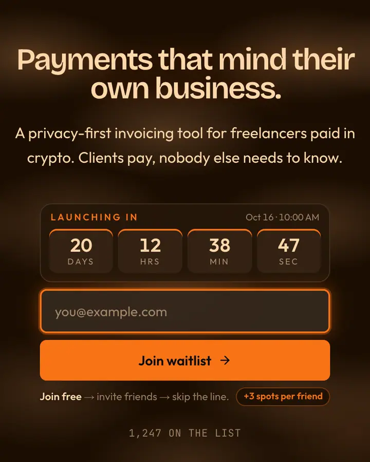 Monero Orange — Crypto & Web3 waitlist page template, near-black vermilion background