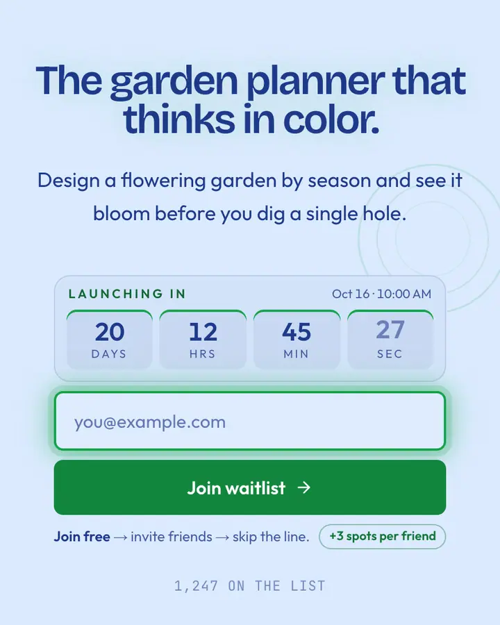 Monet Pond — Editorial & Abstract waitlist page template, pale sky blue background