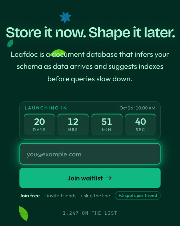 Document Leaf — Tech & SaaS waitlist page template, deep teal background