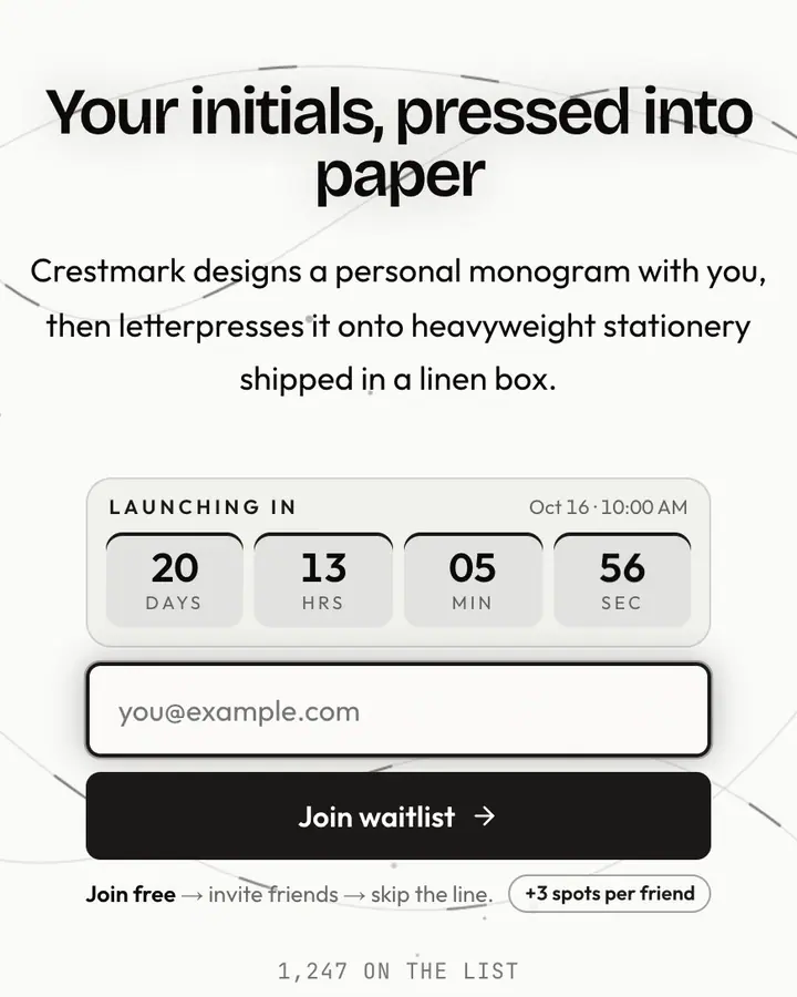 Monogrammed — Luxury waitlist page template, white background
