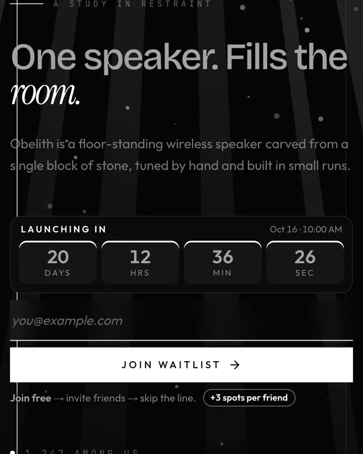 Monolith — Luxury waitlist page template, near-black background