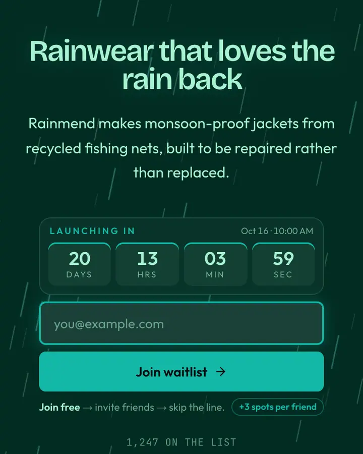 Monsoon Green — Nature & Organic waitlist page template, deep teal background