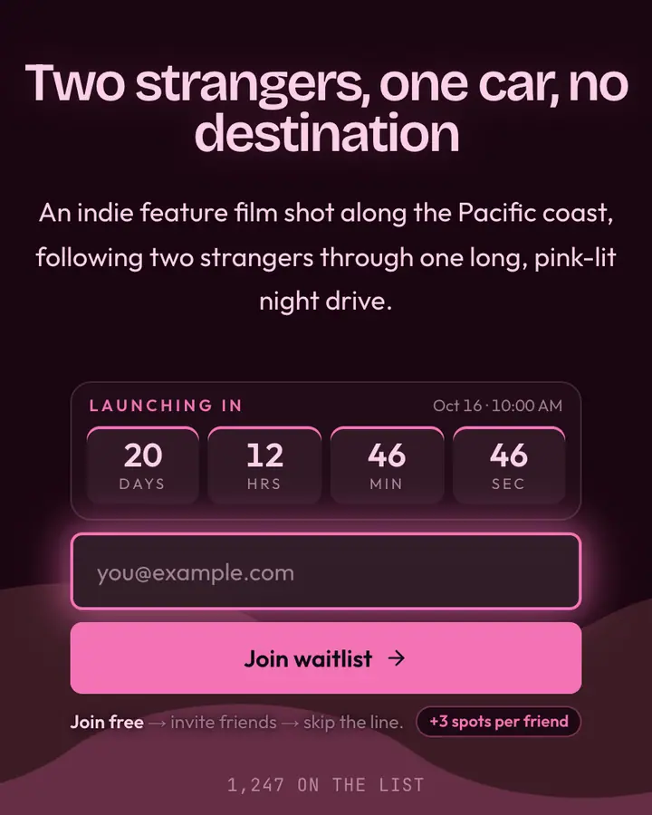 Mood Drive — Vaporwave waitlist page template, near-black pink background