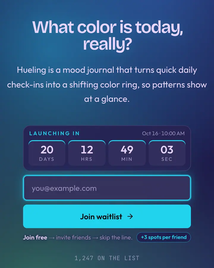 Mood Ring — Y2K waitlist page template, dark indigo background