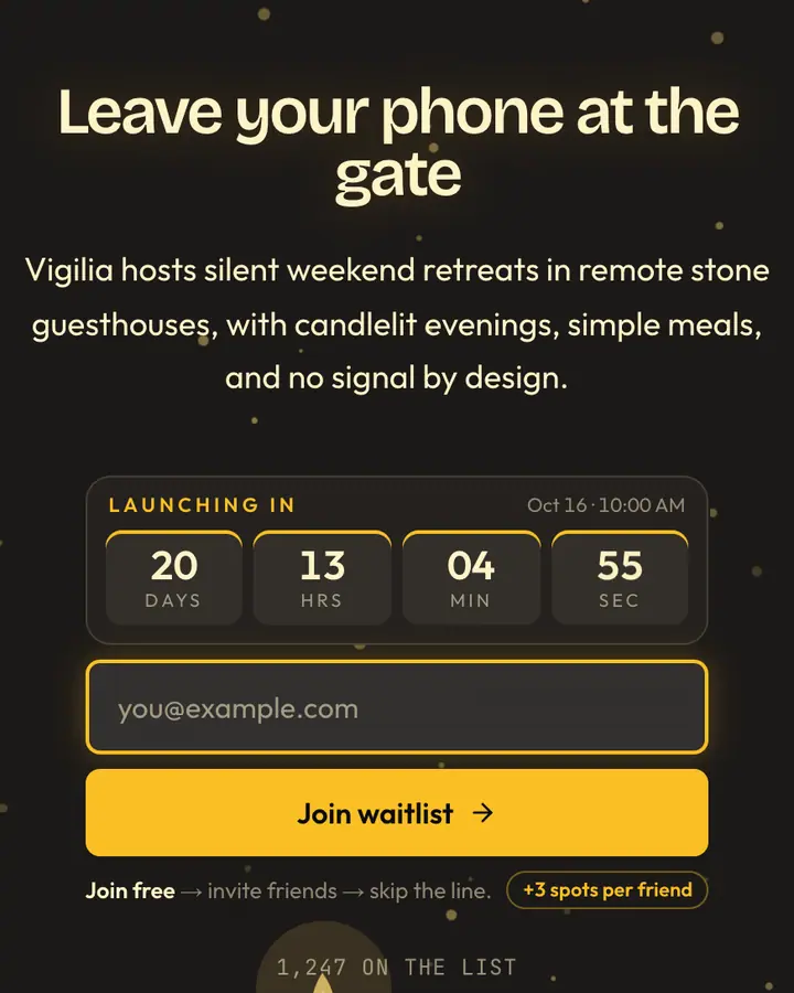 Mount Athos — Luxury waitlist page template, charcoal background