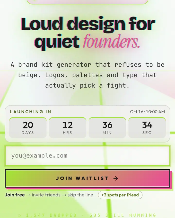 Neo-Acid — Editorial & Abstract waitlist page template, white background