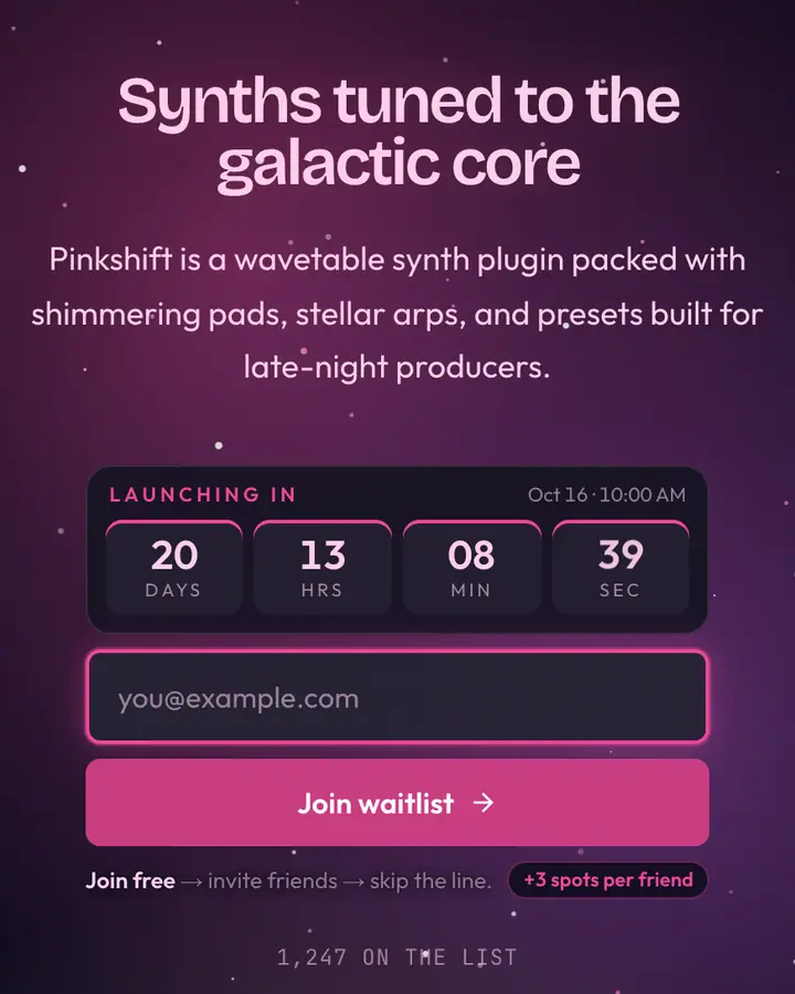 Neon Galaxy — Cyberpunk & Sci-Fi waitlist page template, deep indigo background
