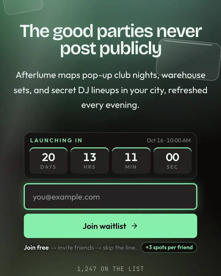 Neon Glass — Glassmorphism waitlist page template, near-black background