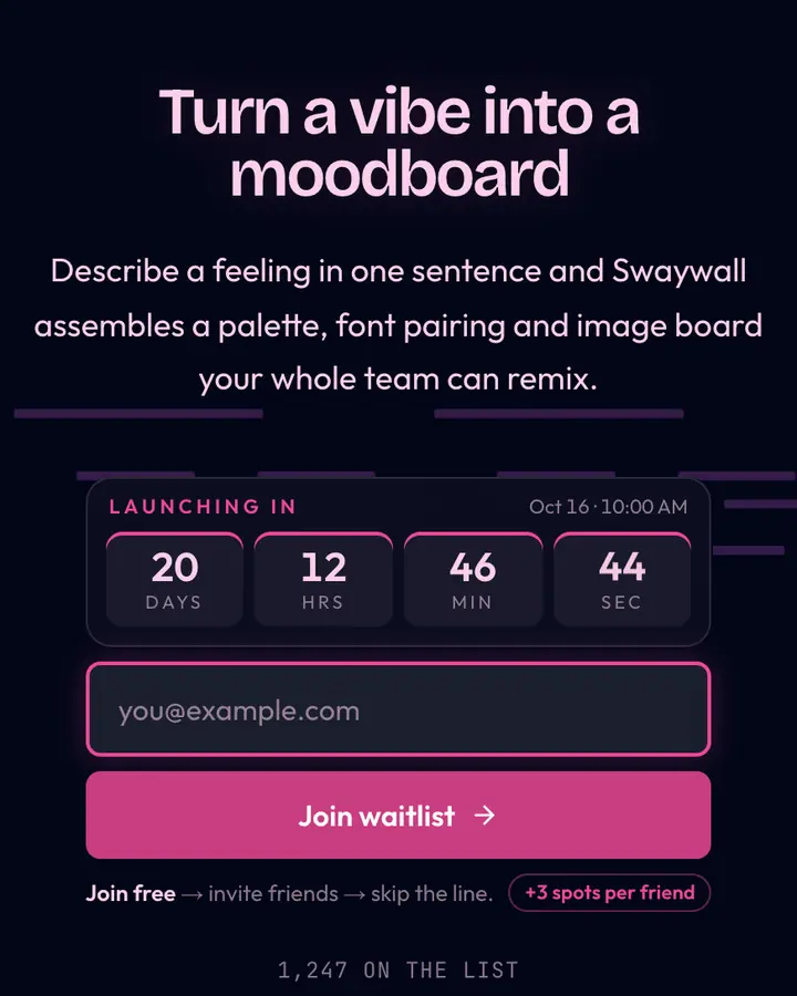 Neon Palms — Vaporwave waitlist page template, near-black blue background