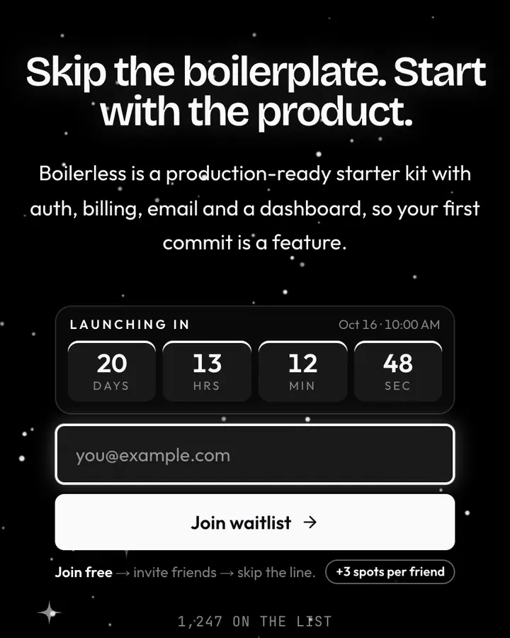 Framework Black — Tech & SaaS waitlist page template, near-black background