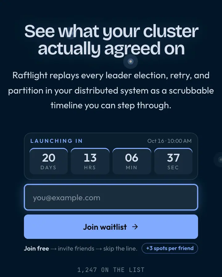 Nightfly Blue — Terminal & Developer waitlist page template, deep sky blue background